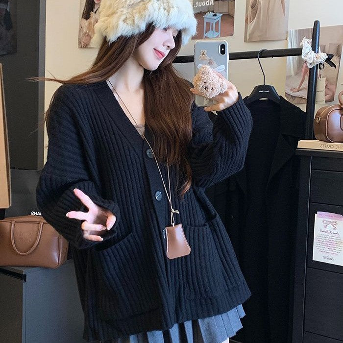 Damen Strickcardigan mit Knöpfen und Taschen Norvielle