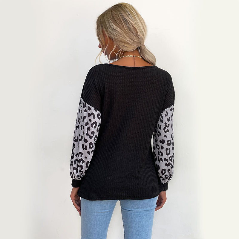 Damen Langarmshirt mit Knoten-Detail Tiermuster Ärmel Norvielle