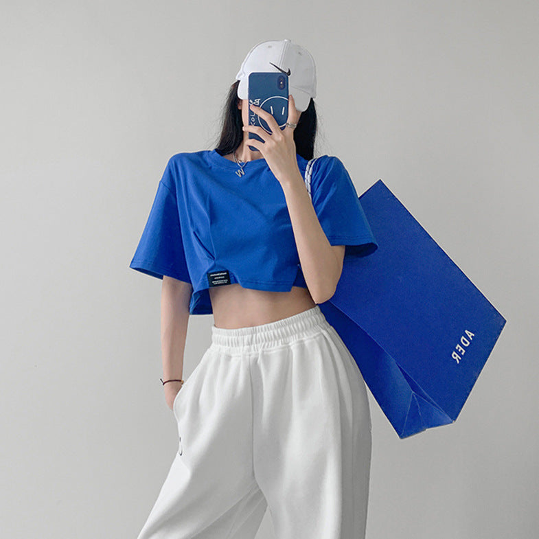 Damen Cropped T-Shirt Lässiger Schnitt Modern Weiß
