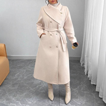 Damen Wollmantel Eleganter Doppelknopf Schwarz - Norvielle