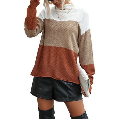 Damen Strickpullover mit Blockstreifen und hohem Kragen Norvielle