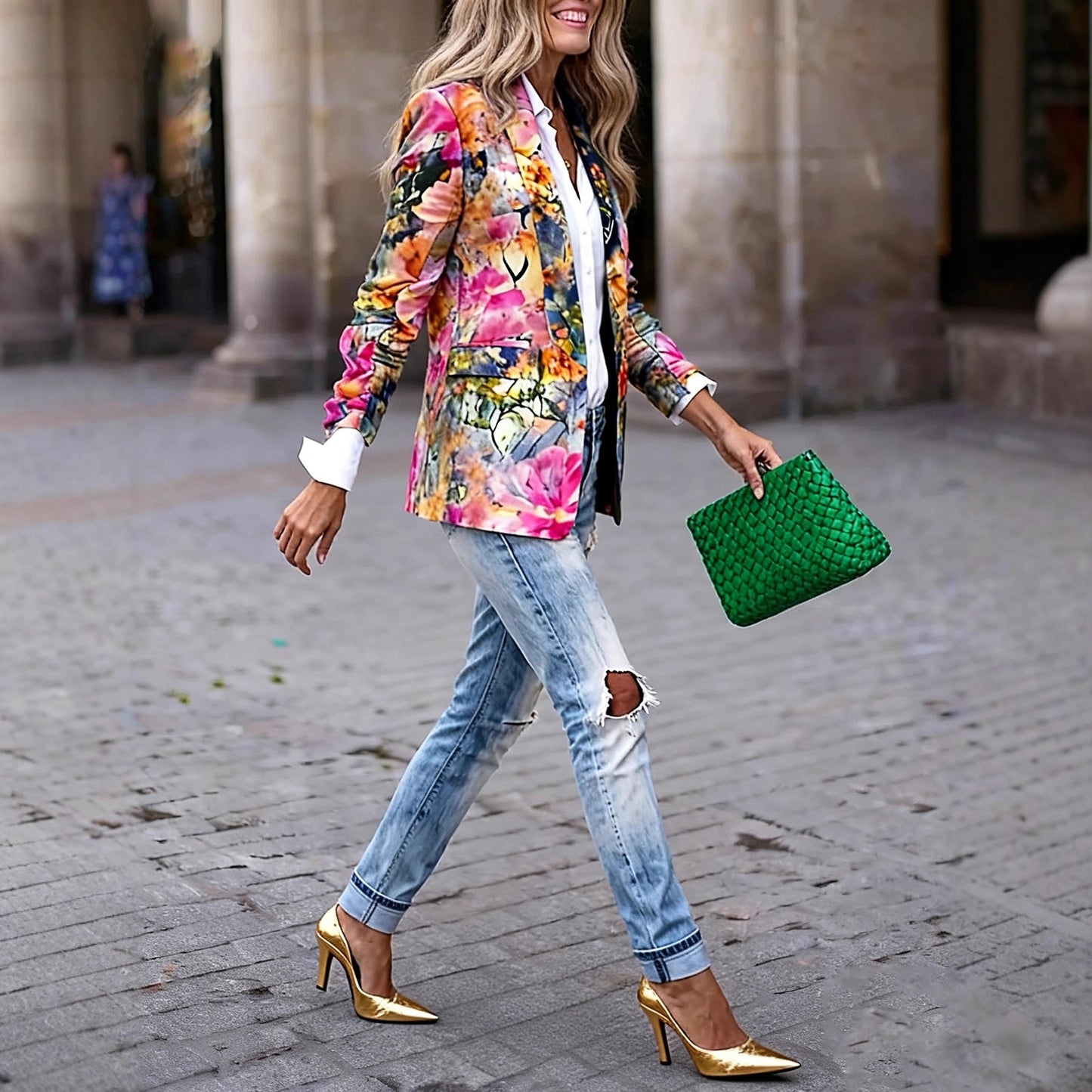 Damen Blazer Florales Design Moderner Schnitt Norvielle