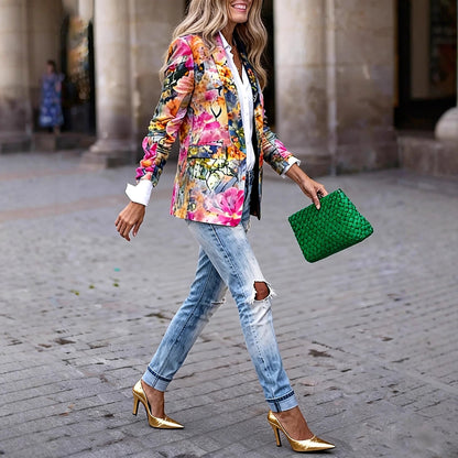 Damen Blazer Florales Design Moderner Schnitt Norvielle