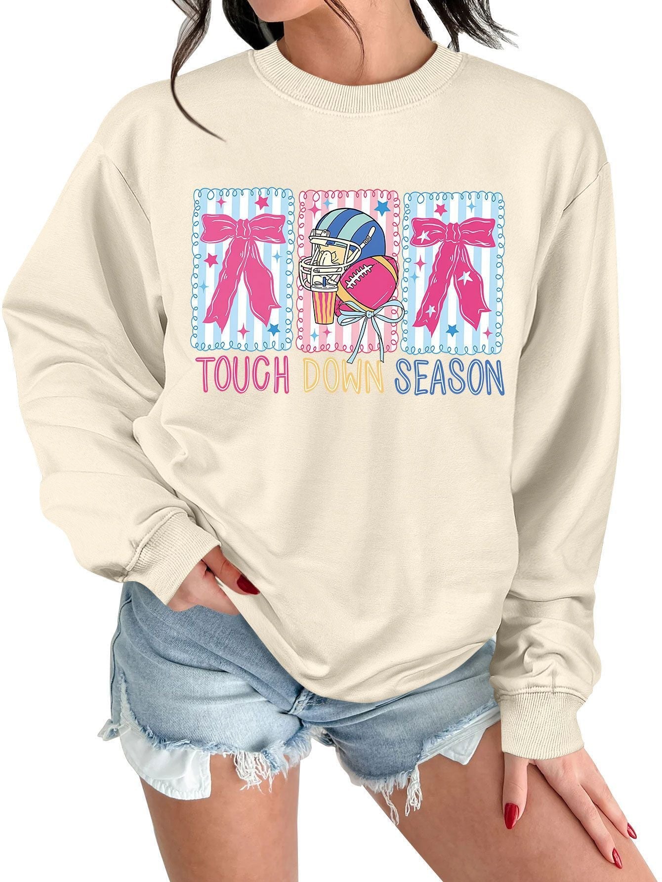 Damen Sweatshirt Football Motiv Lässig Grün