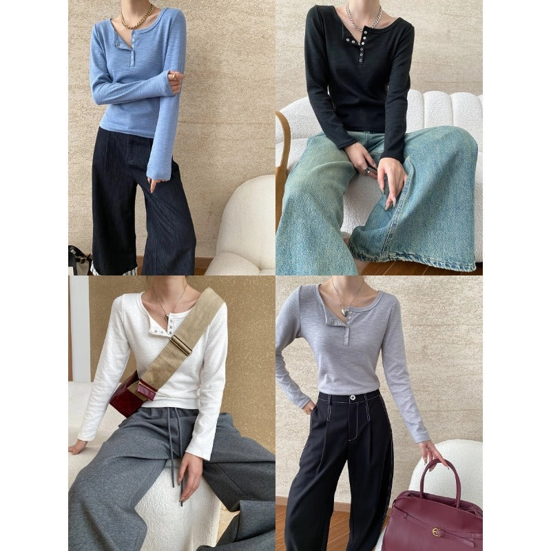 Damen Langarmshirt mit Knöpfen Norvielle
