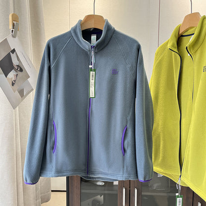 Damen Fleecejacke Weich Hochkragen Reißverschlusstaschen