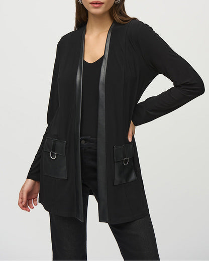 Damen Longjacke Lässig Vegan Leder