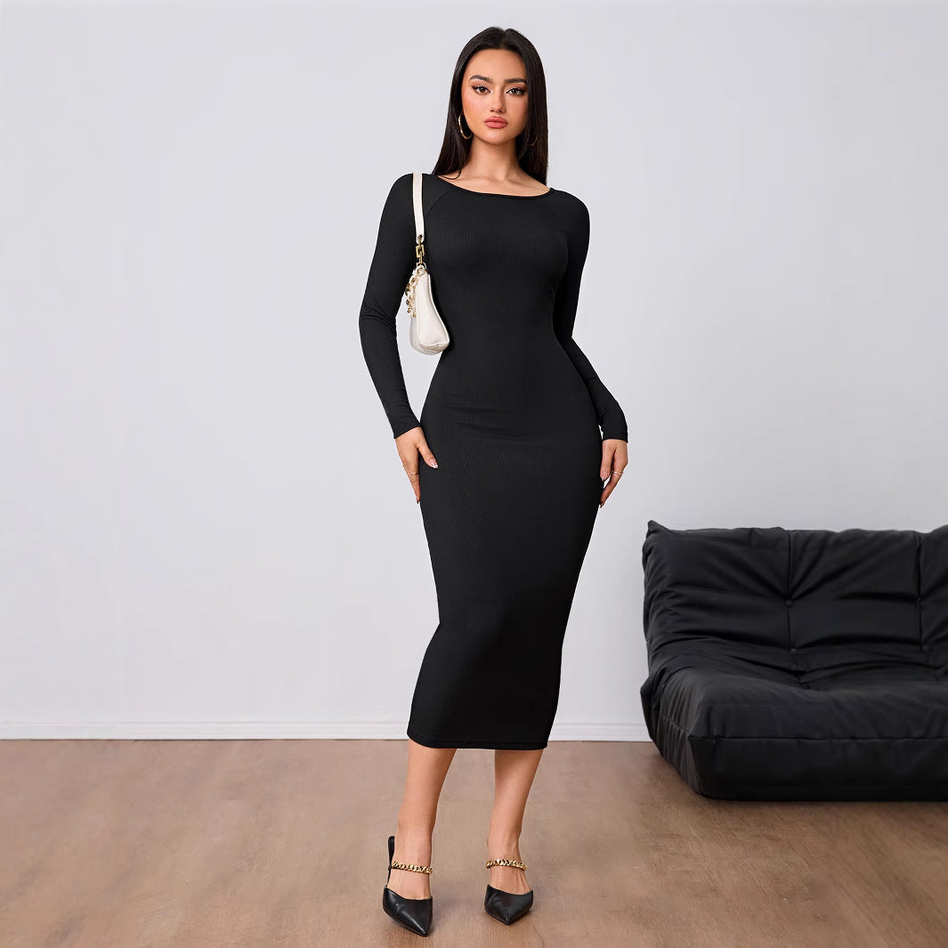 Damen Midi-Kleid Rundhalsausschnitt Länge Knöchel Längsärmel Norvielle