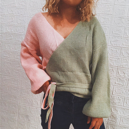 Damen Strickpullover Wickeldesign Breite Ärmel Norvielle