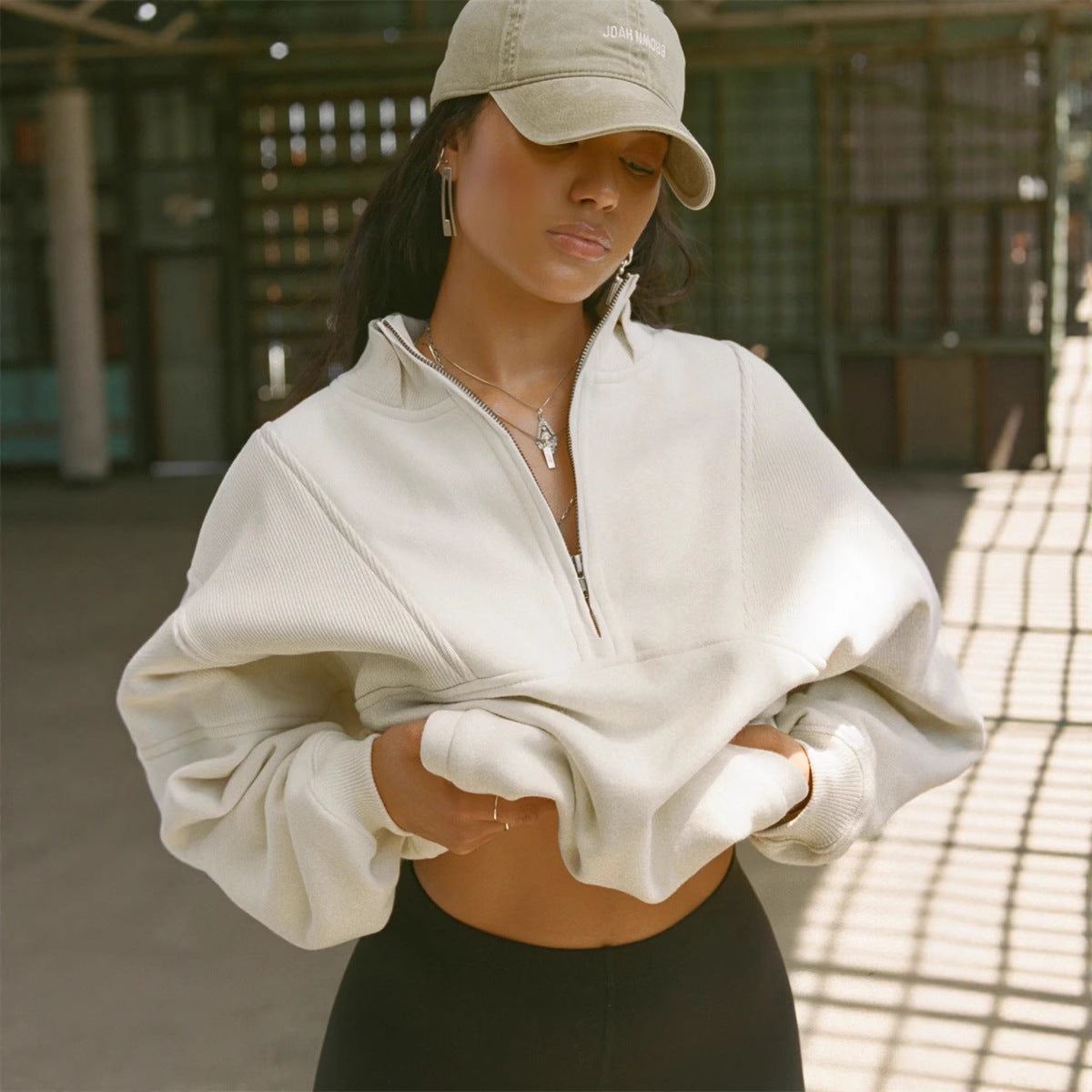 Damen Stehkragenpullover Elastisch Reißverschluss Norvielle