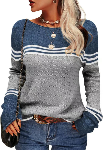 Damen Strickpullover Kontrastfarben Einzigartige Textur Norvielle