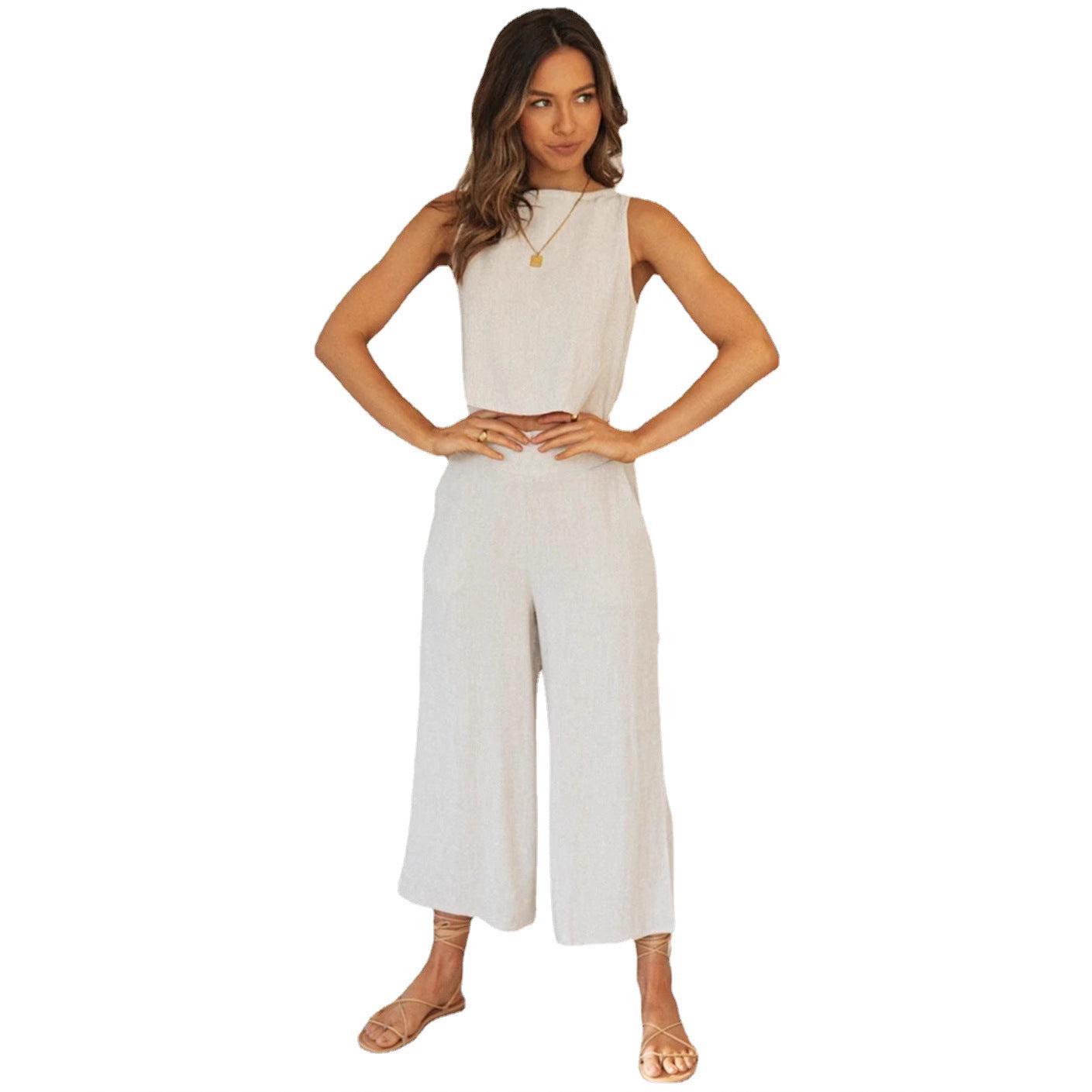 Damen Zweiteiliges Set Cropped Oberteil Weite Hose Norvielle