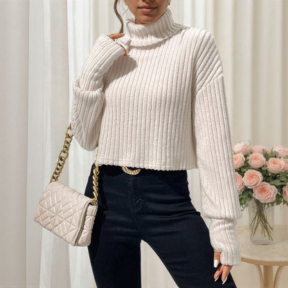 Damen Pullover Cropped mit Rippstruktur und hohem Kragen Norvielle