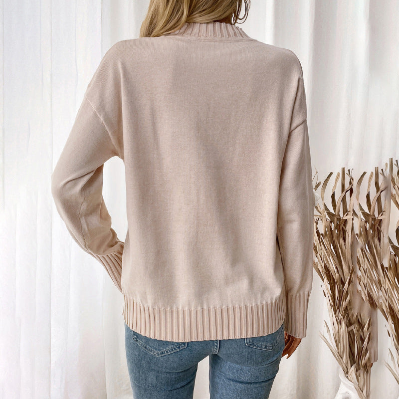Damen Pullover Lässig Floralmuster Strukturiert Beige