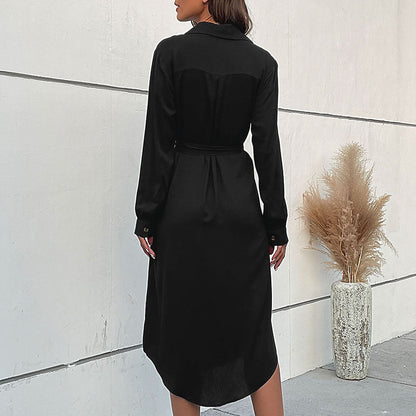 Damen Blusenkleid mit Gürtel und Knöpfen Elegant