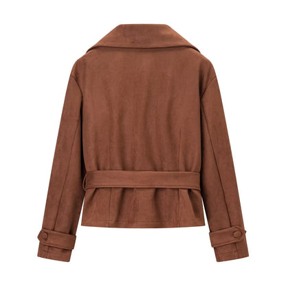 Damen Wildlederjacke Tailliert Gürtel Norvielle
