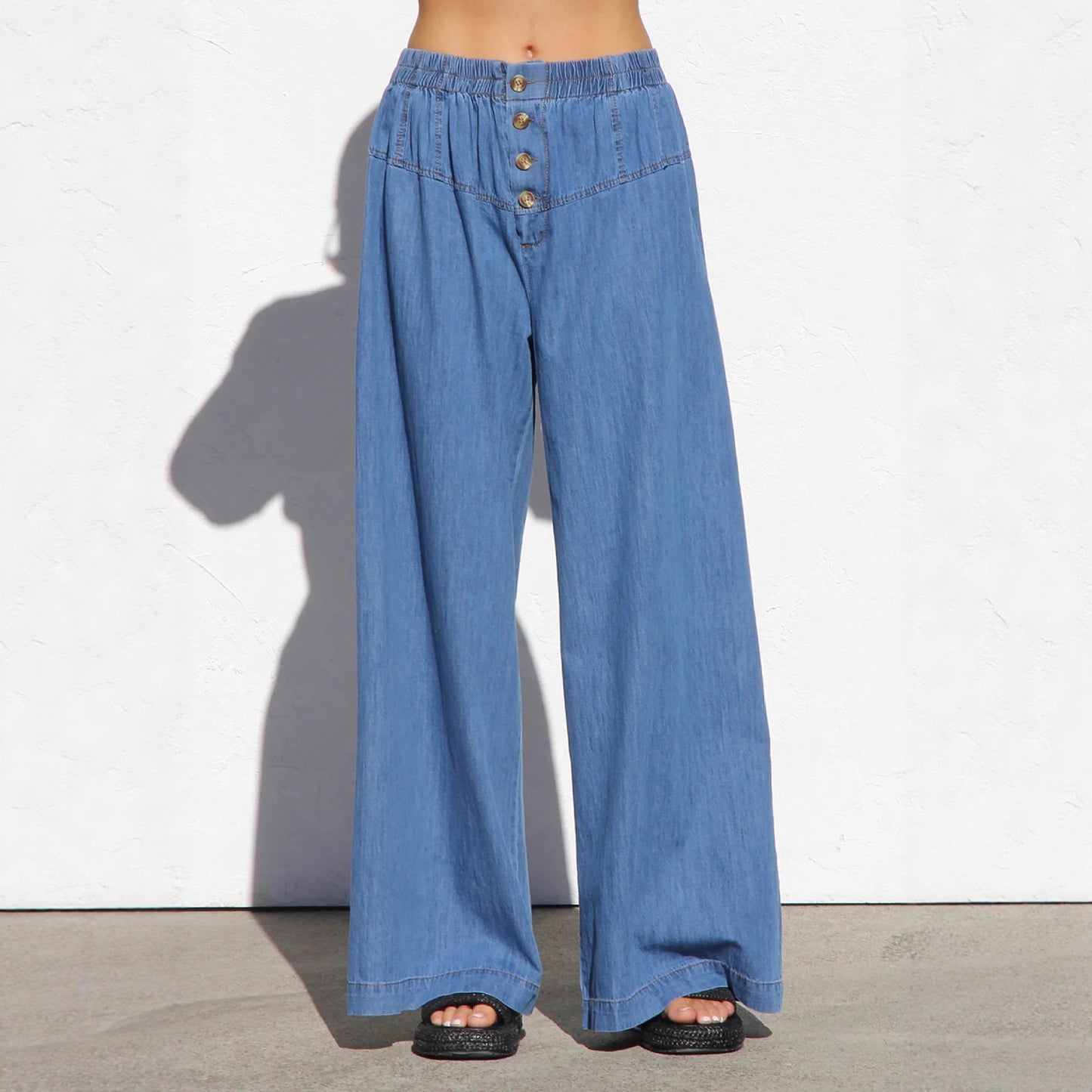 Damen Weite Denim-Hose Elastisch Blau - Norvielle