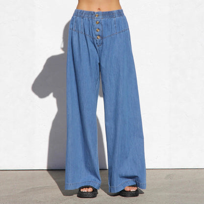 Damen Weite Denim-Hose Elastisch Blau - Norvielle
