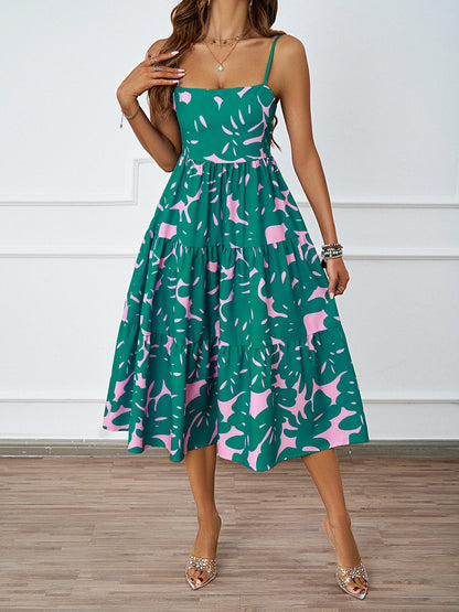 Damen Midikleid mit Blumenmuster Voluminöser Rock