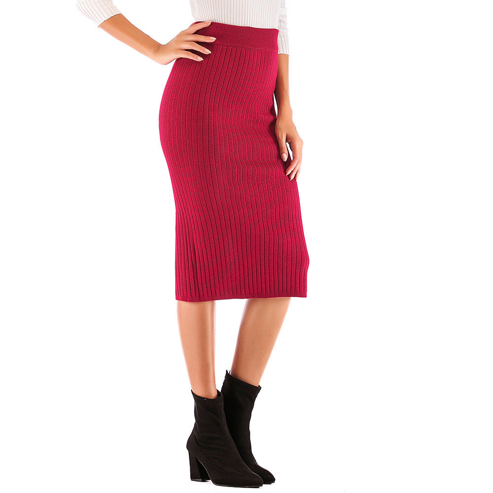 Damen Rippstrickrock Seitenschlitz
