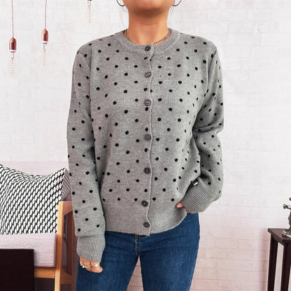 Damen Strickjacke Modern Punkte Knopfleiste Norvielle