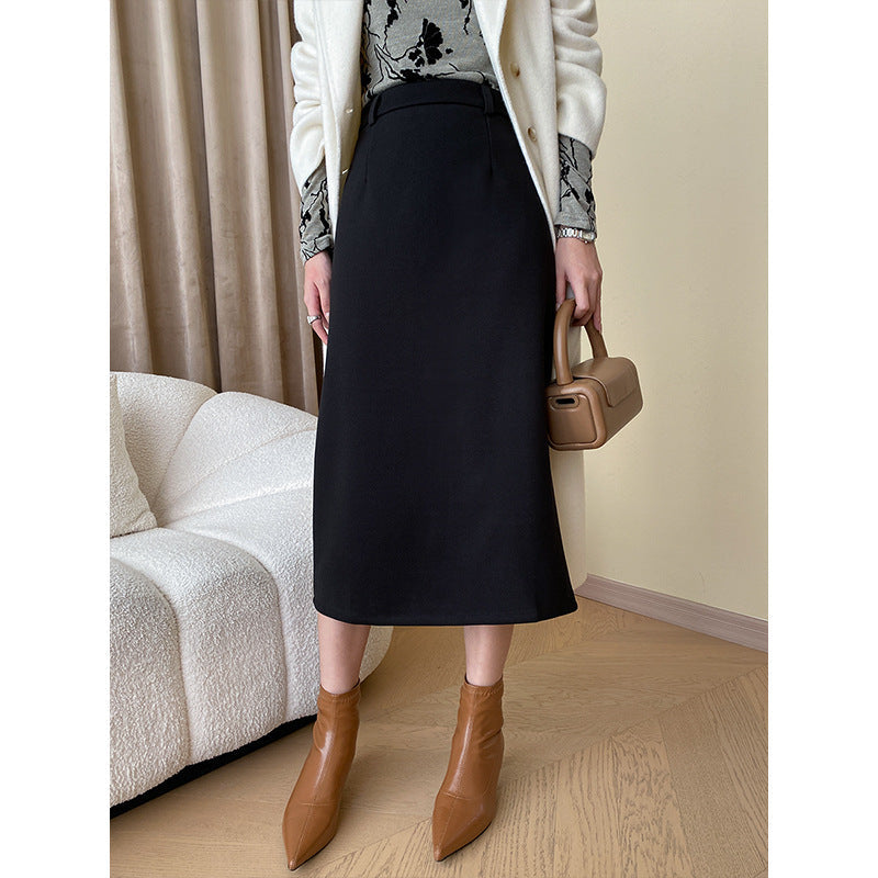Damen Midirock Moderner Schnitt Hohe Taschen Schwarz Norvielle - Norvielle