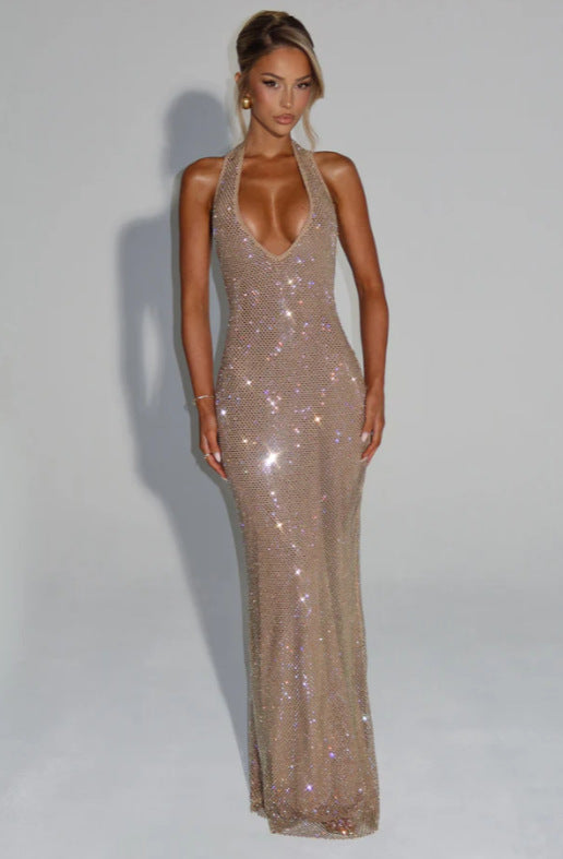Damen Abendkleid Glitzernd V-Ausschnitt Figurbetont Norvielle