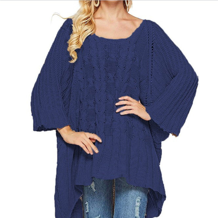 Damen Grobstrick-Poncho Zopfmuster Weite Ärmel Norvielle
