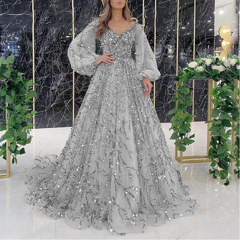 Norvielle Damen Abendkleid Lang Ärmelig