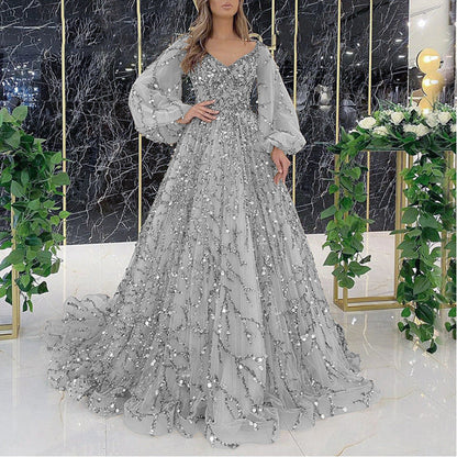 Norvielle Damen Abendkleid Lang Ärmelig