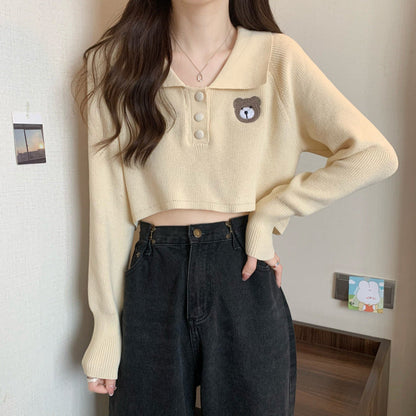 Damen Pullover Einhorn Motiv Knopfverschluss