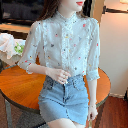 Damen Bluse Floralmuster Geraffte Ärmel Norvielle