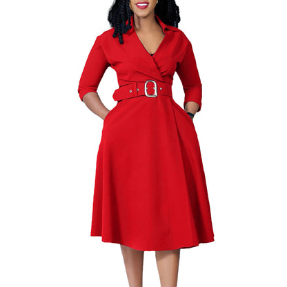 Damen Wickelkleid Tailliert Abnehmbarer Gürtel Norvielle