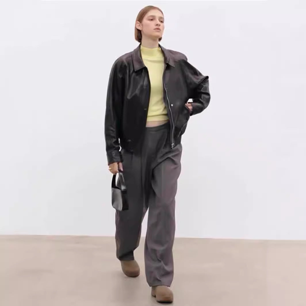Damen Kunstlederjacke Lässig Voluminöse Ärmel