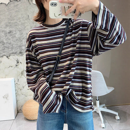 Damen Langarmshirt Streifenmuster Baumwolle Modern Weiß