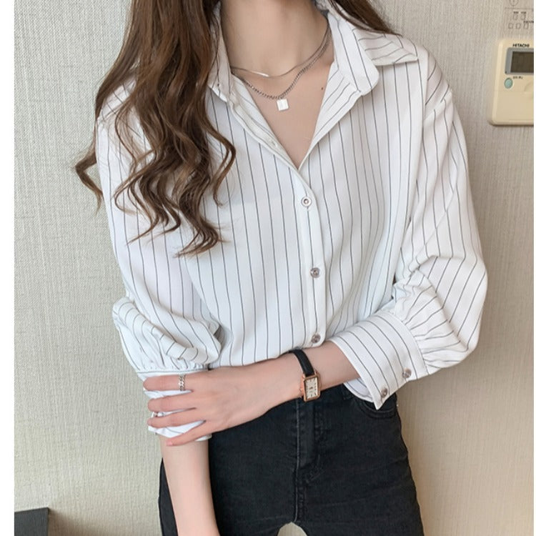 Damen Bluse Streifenmuster Modern Knöpfe Norvielle - Norvielle