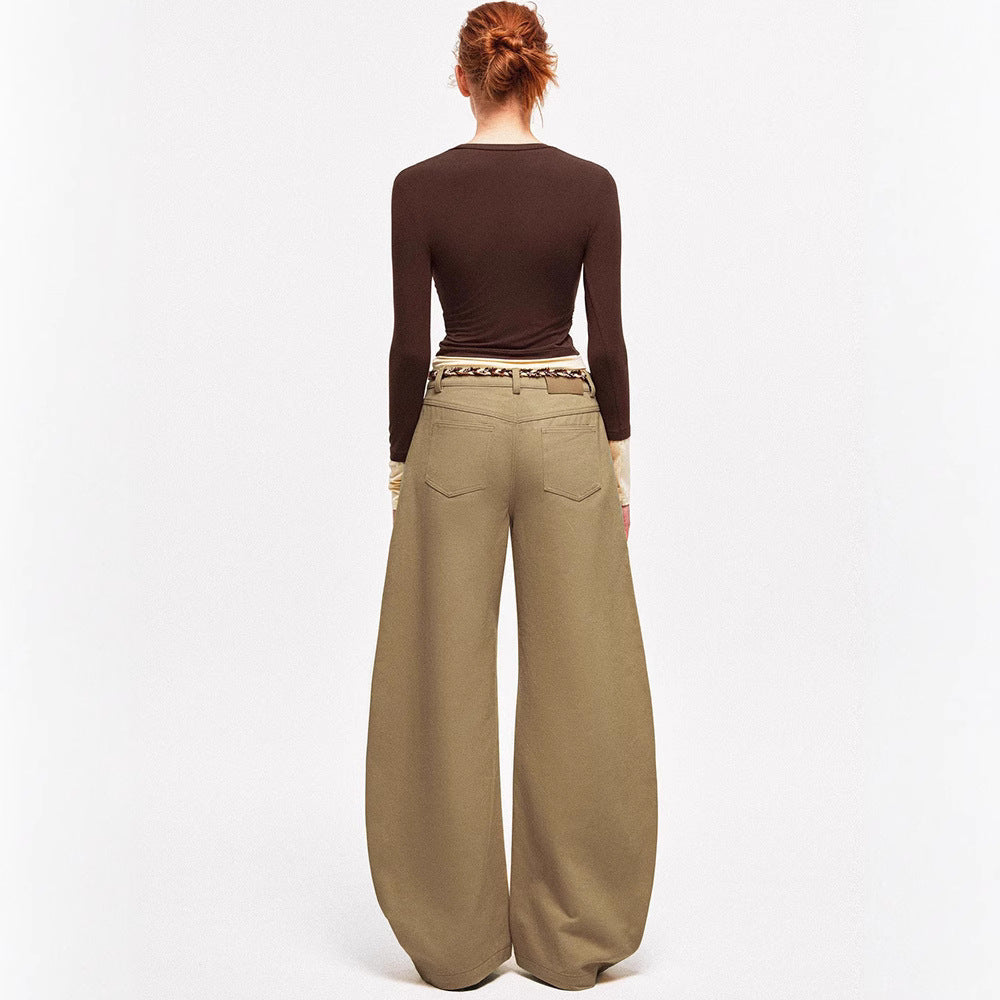 Damen Chino-Hose Weite Passform Elegantes Design Beige