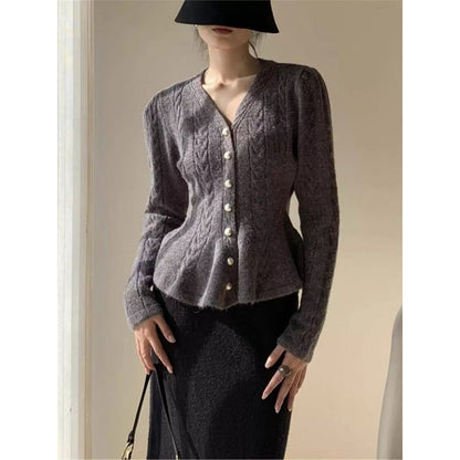 Damen Strickjacke Tailliert Zopfmuster Norvielle