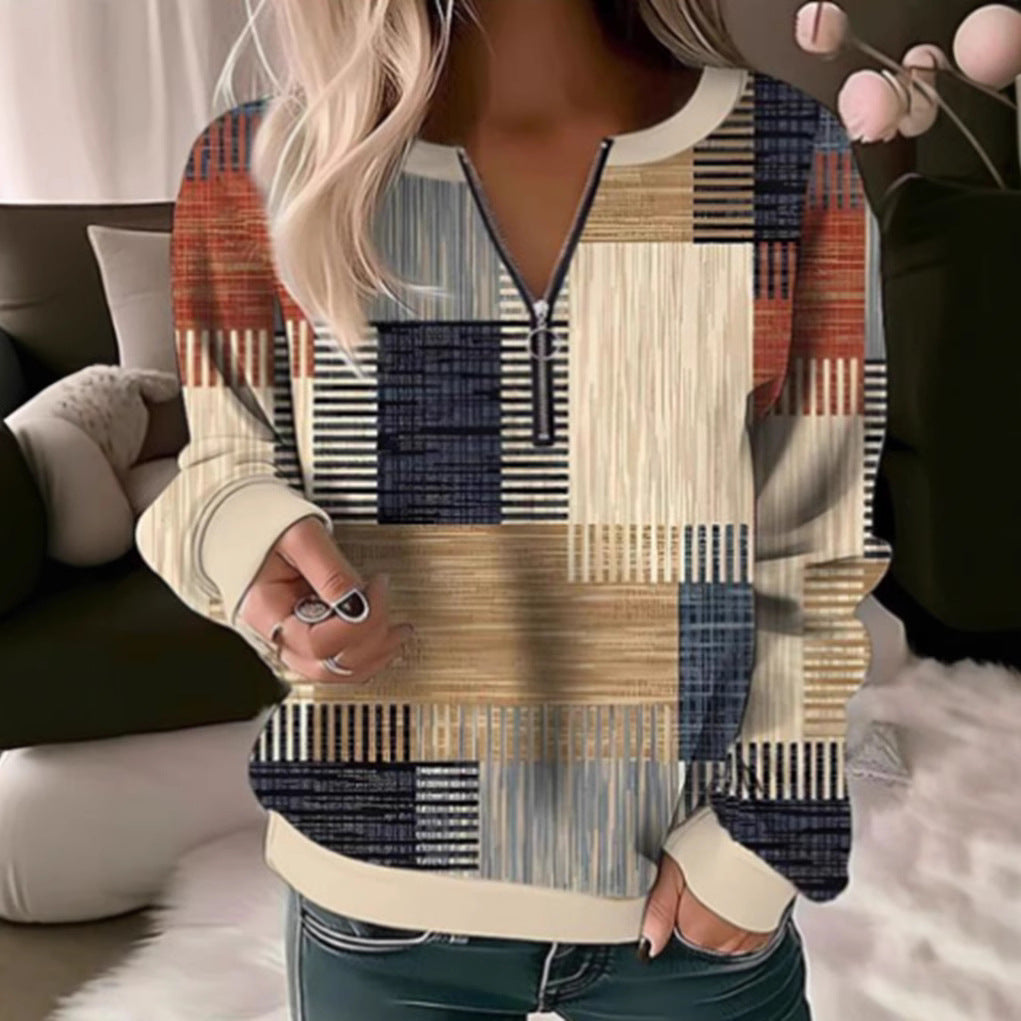 Damen Sweatshirt Geometrisches Design Hochgeschlossener