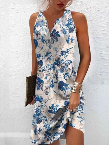 Damen Sommerkleid V-Ausschnitt Asymmetrischer Saum Norvielle