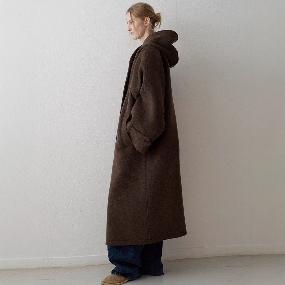 Damen Oversized Wollmantel mit Kapuze