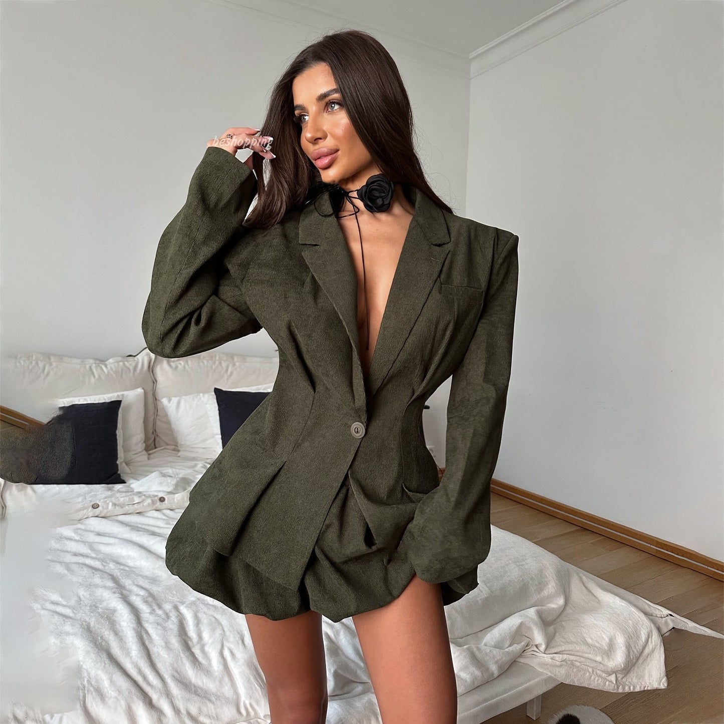 Damen Blazer Elegantes Design Strukturiert Tiefes Dekolleté