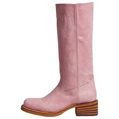 Damen Lederstiefel Westernstil Blockabsatz