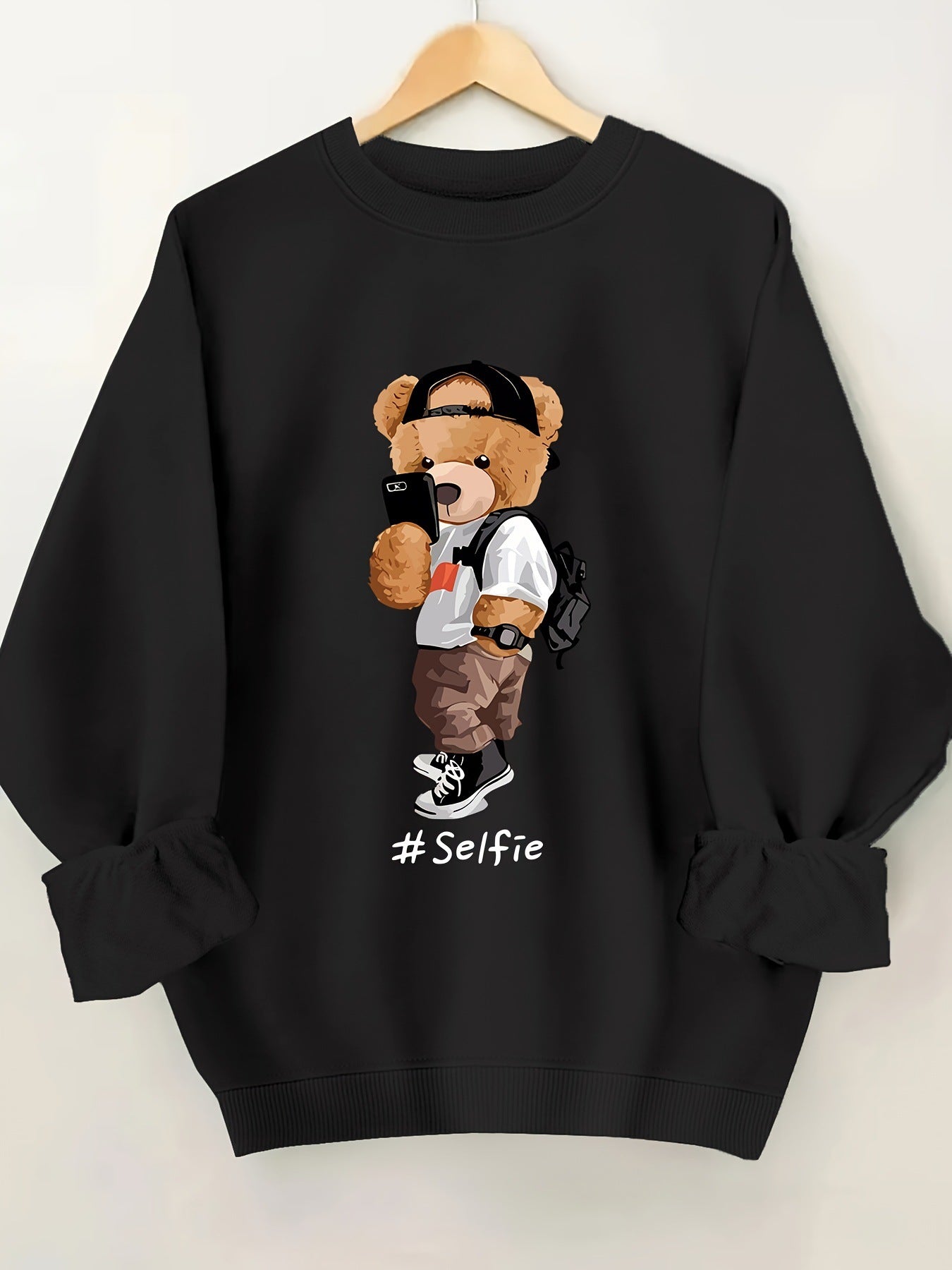 Damen Sweatshirt Bärendesign Lässig Grau Norvielle