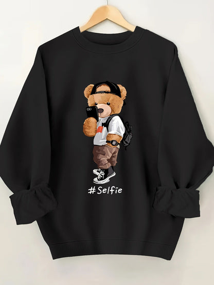 Damen Sweatshirt Bärendesign Lässig Grau Norvielle