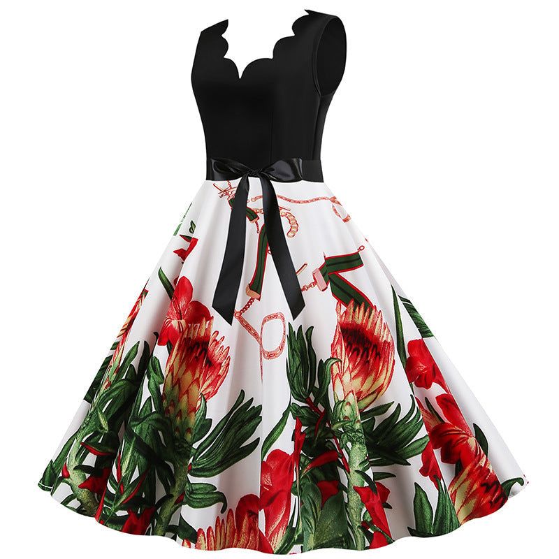 Damen Midikleid Blumendruck A-Linie Norvielle