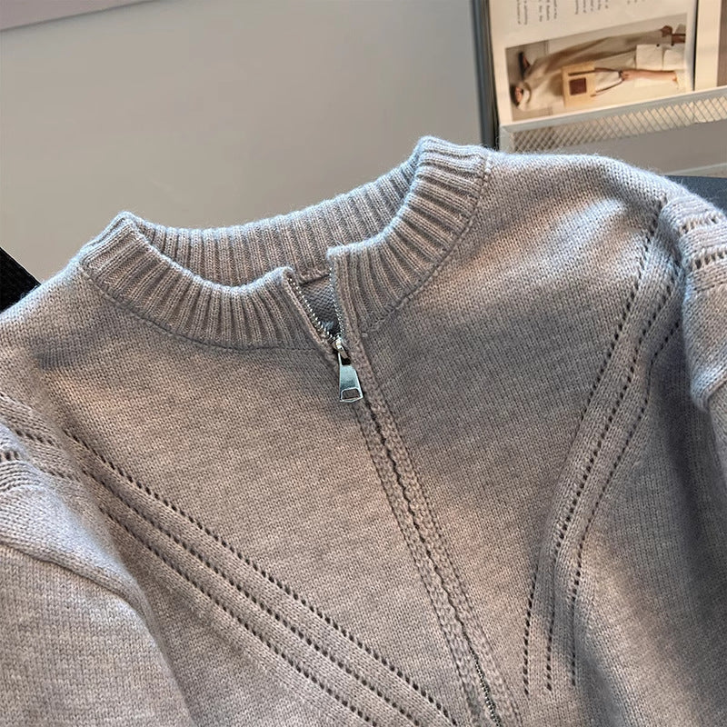 Damen Strickpullover Sportlich Dekorativer Reißverschluss Norvielle