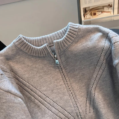 Damen Strickpullover Sportlich Dekorativer Reißverschluss Norvielle