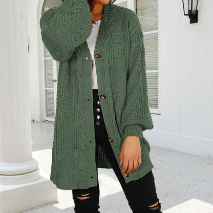 Damen Cardigan Grobstrick Elegante Knöpfe Weite Ärmel Norvielle
