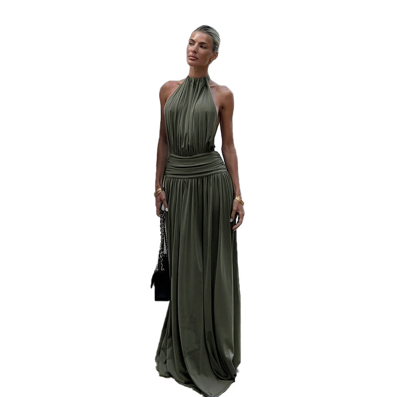 Damen Maxikleid Hochkragen Fließender Stoff Norvielle